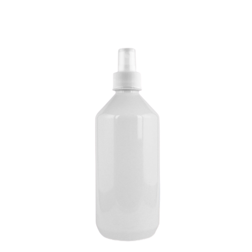 Frasco PET 500 ml color transparente o blanco con tapa atomizadora color blanca (150 o más und)